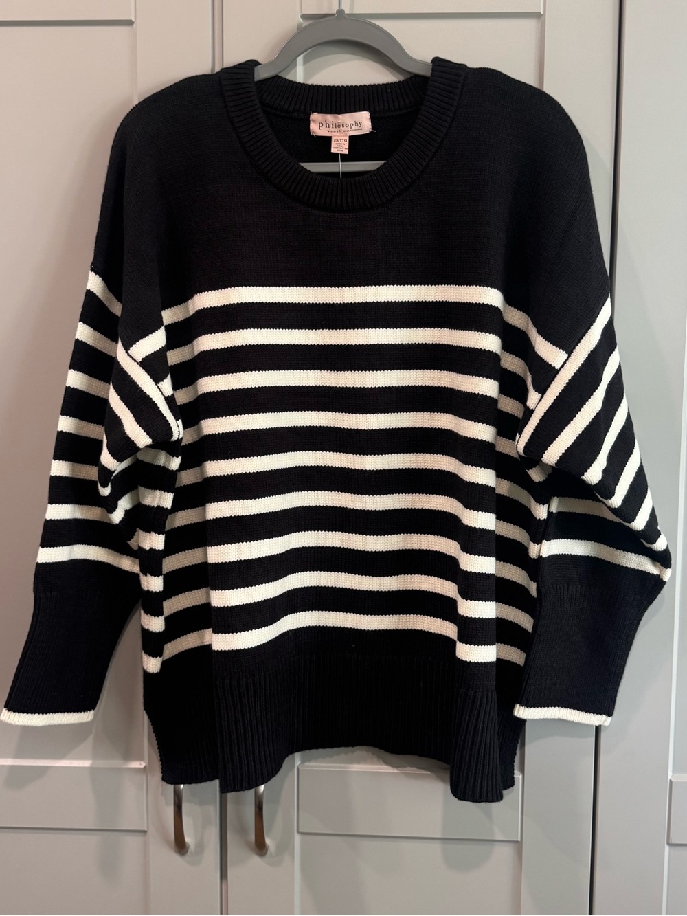 Philosophy Black & White Striped Crewneck Sweater